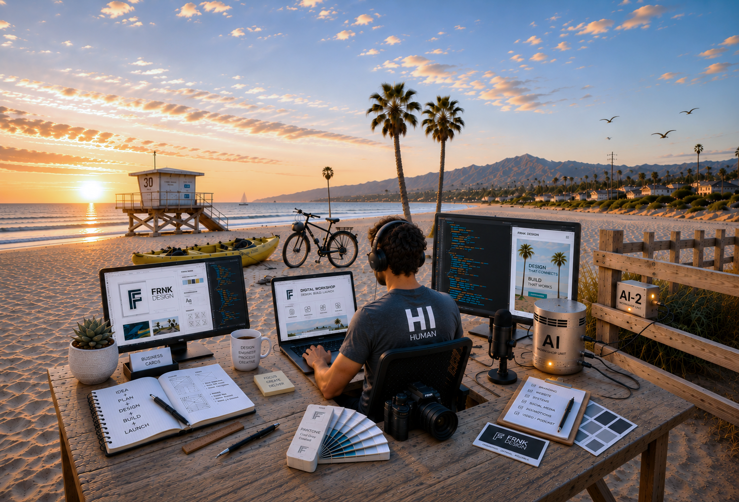 FRNK Design digital workshop overlooking the Southern California coast